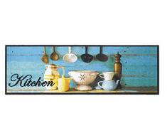 Küchenläufer / Küchenmatte / Dekoläufer für Küche und Bar / Teppich / Läüfer / Läufer / waschbare Küchenläufer / Küchendeko Modell ,,COOK & WASH blau - kitchen - Dekoration - Kochgeschirr Größe ca. 50 x 150 cm /