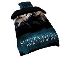Elbenwald Supernatural Microfaser Wende-Bettwäsche Winchester-Brüder 2tlg 135x200 80x80cm schwarz blau