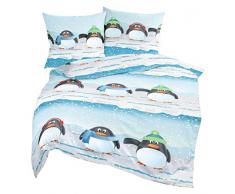 Bierbaum Biber Winter Bettwäsche 2 TLG. 135x200cm 3 Pinguine Freunde Schneeflocken