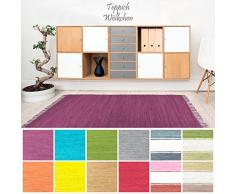 Handweb Flicken-Teppich aus Baumwolle | Geflochtene Indische Fleckerl Kelim Teppiche fürs Wohnzimmer, Küche, Schlafzimmer, Bad oder Flur Läufer| Einfarbig Bunt (Violett, 40 x 60 cm)