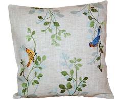 tischdecken-iris-shop Kissenhüllen Kissen Dekokissen 40x40 cm Natur Landhaus romantisch Vogel blau bunt gestickt Kissenbezug Leinenoptik