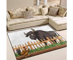 Trista Bauer Cartoon Farm Animal Chicken mit Kuh-Teppich, rutschfeste Teppichboden-Fußmatte 36x24 in