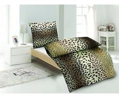 Sommer-, hauchdünne, kühlende Microfaser Bettwäsche braun, Animal Print 1x 135x200 Bettbezug + 1x 80x80 Kissenbezug mit Reißverschluss