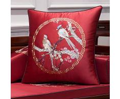 weiweiya Sofakissen Chinesisches Stickkissen Blumen- und Vogelfigur Seidenstickerei Quadratisches Kissen Kissen Sofarückenkern @ 45Cmx45Cm_D