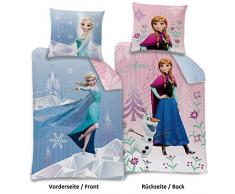 Familando Wende Bettwäsche-Set Disney`s die Eiskönigin 135x200cm + 80x80cm Biber/Flanell Frozen 2 Motive