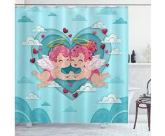 ZORMIEY Duschvorhang,Zwei liebende Engel,Vorhang Waschbar Langhaltig Hochwertig Bad Vorhang Polyester Stoff Wasserdichtes Design,mit Haken 180x180cm