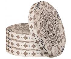 Sitzkissen 4er-Set im Ornament Design Rund Stuhlkissen Sitzpolster Bodenkissen Größe: ca. Ø 40 cm x 4 cm - Beige