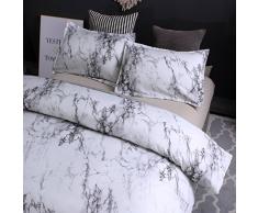 Bettwäsche Bettbezug Set 220x240cm Weiß Grau Marmor Muster Modern Style Mikrofaser Bettbezug mit Reißverschluss Schließung Bettwäsche-Set für Männer und Frauen