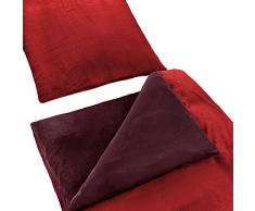 Dresscode 4-Teilige Bettwäsche Set Übergröße Bettbezug 155x220 cm Kopfkissen 80x80 cm PLÜSCH Coral Fleece Kaschmir Touch Super Weich Soft Einfarbig Wende 4tlg Uni Bordeaux Rot