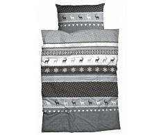 sister s Fein-Biber-Bettwäsche BERNAU im Landhausstil kuschelige Winterbettwäsche Hirsche Herzen Mustermix (135x200 cm, anthrazit)