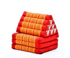 Leewadee Thai-Kissen Falt-Matratze Chill-Out Klapp-Matte Gepolsterte Lesestütze Boden-Liege-Matte mit Dreieck-Kissen Thai-Matte, 170x53x30 cm, Kapok, orange rot