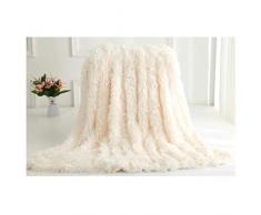 VasKinRey Kuscheldecke 200 x 230 cm Elfenbeinweiß Tagesdecke Lange Haare Flauschig Weiss Decke Microfaser TV Decke Klimaanlage Decke für Couch Bett