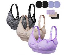 Rovtop 3 Stück Still-BHS für Frauen Nahtloser Schwangerschafts-BH Abnehmbarer gepolsterter Schlaf Komfortabel zum Stillen mit kostenlosen Stillkissen und BH-Extendern (Größe L)