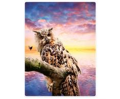 Violetpos Dick Decke Weich Wärme Gemütlich Flanell-Fleece Sofadecke Deckeldecke Schöner Himmel Meer Sonnenuntergang Eule Auf Einem AST Stehend 150 x 200 cm
