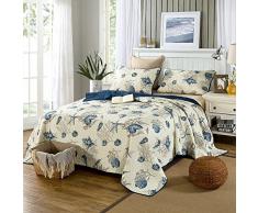 Beddingleer Tagesdecke Patchwork Baumwolle Seashells Muster Bettueberwurf Weiss 230 x 250 cm 3 teilige Doppelbett Wohndecken Gesteppt