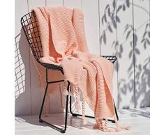 SONNIGPLUS Sofadecke Schal Gestrickte Decke Quaste Decke Stuhldecke Bettdecke Büro-Freizeitdecke Warm, weich, bequem und langlebig Waschbar,Pink-A-130x170cm