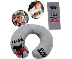 alles-meine.de GmbH 2 TLG. Set _ Nackenkissen / Nackenrolle & Gurtpolster __ Star Wars - Darth Vader - incl. Name - Kissen für Auto / Gurtschoner - Kindersitz - Reisekissen /..