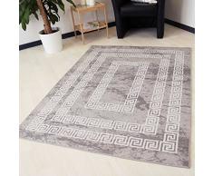 Teppich waschbar und rutschfest für Küche, Bad und Flur in Grau mit Versace Muster Kelim Kilim Oberfläche hochwertige Webung schadstoffgeprüft (80cm x 150 cm)