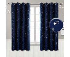 BGment Vorhänge Sterne Verdunkelungsvorhänge mit Ösen 2 Stücke Romatisch Blickdicht Gardine für Wohnzimmer Kinderzimmer Schlafzimmer(2X H 137 X B 117cm,Dunkelblau)