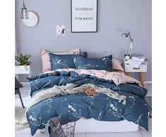 Boqingzhu Bettwäsche 155x220cm mit Blumen Pflanzen Muster Rosa Blau 2 Teilig Weiche Microfaser Bettbezug Set mit 80x80cm Kissenbezug Wendebettwäsche Set mit Reißverschluss