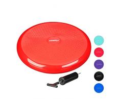 Relaxdays Balance Kissen, 140 kg Maximalgewicht, Balance Pad m. Luftpumpe, Ballsitzkissen mit Noppen, Fitness Kissen, rot