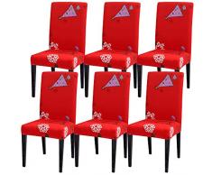 ChicSoleil Stuhlbezug Stuhl Hussen Stuhlabdeckung Weihnachten Thema Stretch Sitzbezug Huss Esszimmerstuhl Christmas Dekoration Stuhlüberwurf für Restaurant Hotel Esszimmer (Schneeflocke, 6 Stück)