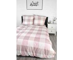 jilda-tex Biber Bettwäsche Classic Squares 135x200 cm + 80x80 cm 100% Baumwolle Feinbiberbettwäsche Edelflanell (Pink, 135 x 200 cm)