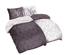 optidream 4 teilig Microfaser Partner Bettwäsche Mr. und Mrs. Grau Creme Wende Optik, 2X 135x200 2X 80x80 cm