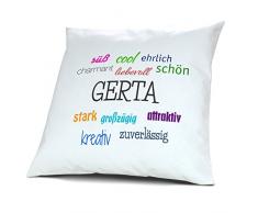 Kopfkissen mit Namen Gerta - Motiv Positive Eigenschaften, 40 cm, 100% Baumwolle, Kuschelkissen, Liebeskissen, Namenskissen, Geschenkidee, Deko