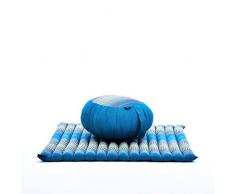 Leewadee Meditationsset Yogaset aus Meditationskissen Zafu und Sitzmatte Zabuton Ökologisches Naturprodukt, Kapok, hellblau