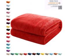 Mixibaby Kuscheldecke Flauschige extra weich & warm Wohndecke Flanell Fleecedecke, Falten beständig/Anti-verfärben als Sofadecke oder Bettüberwurf, Maße Decke Sarah:150 cm x 200 cm, Farbe:Rot