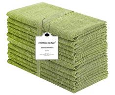 Baumwolle-Klinik 12er-Set Stoffservietten, 100% Baumwolle Servietten Weich Gemütlich Maschinenwaschbar - 50x50 cm Dunkel-Grün