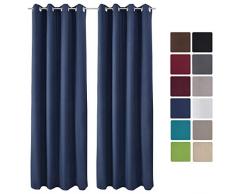 Beautissu 2er Set Gardine Thermovorhang Amelie 140x245 cm Ösen-Schal Vorhang Blickdicht & Verdunkelung - isolierende Thermogardine Ösenaufhängung Blau