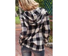 Frauen Mit Langen Ärmel Karierten Pullover Lässig Einen Flickenteppich Tasche Bluse, Hemd Oben Black L