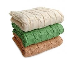 Sonnenstrick Babydecke/Kuscheldecke/Strickdecke 100% Bio Baumwolle kba made in Germany mit Zopfmuster creme