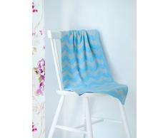 EMI&SAM STRICKDECKE Kuscheldecke Schlaf Schmusedecke Kinder Baby Decke (80x90cm) Motiv (Zig-Zag 7 - Blau/Grau)