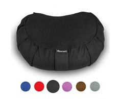 BODYMATE Halbmond Yogakissen 42cm lang 30cm breit und 15cm hoch Schwarz mit Buchweizen-Spelz Füllung – Maschinenwaschbarer Bezug aus 100% extra Dicker Baumwolle – Meditationskissen – Sitzkissen