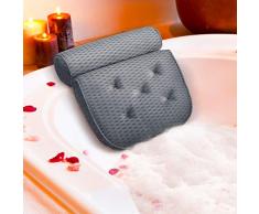 ESSORT Badewannenkissen，4D Air Mesh Technologie Komfort badewanne kopfkissen mit 5 Saugnäpfen Die verbesserte Version ist weicher und atmungsaktiver badewanne nackenpolste für Home Spa Whirlpools Grau