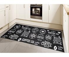 Teppich Küche Gel Läufer Küchenläufer schwarz weiss mit Schriftzug Coffee Größe 80x150 cm