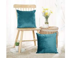 Deconovo 2er Set Samt Kissenbezug Kissenhülle Zierkissenbezüge mit Verstecktem Reißverschluss Dekorativer Sofakissenbuzug 80x80 cm Türkis