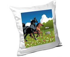 Kissen mit Namen Mia und schönem Pferde-Motiv für Mädchen - Namenskissen personalisiert - Kuschelkissen - Schmusekissen