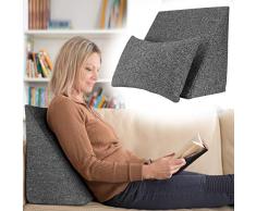 Selfitex praktisches Keilkissen, Lesekissen, Rückenstütze, ergonomische Form (50x40 cm Höhe 25 cm), inklusive Relaxkissen, Sofakissen, Wellness-Kissen 2er Set für Bett/Sofa/Couch (Anthrazit)