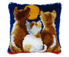 Vervaco Katzen bei Nacht Knüpfkissen mit Knüpfhaken, Baumwolle, Mehrfarbig, 40 x 40 x 1 cm