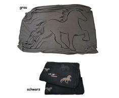 netproshop Fleece Decke Karlslund Kuscheldecke mit Motiv Isländer Pferd, Farbe:Grau
