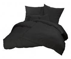 Carpe Sonno kuschelige Biber-Bettwäsche 135 x 200 cm einfarbig Schwarze Winter Bettwäsche mit Reißverschluss aus 100% Baumwolle Flanell - 2-TLG Bettwäsche Set mit Kopfkissenbezug