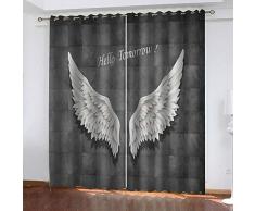 LOVEXOO Blickdichte Gardinen Engel & Flügel Verdunkelungs Vorhang - Lichtundurchlässige Vorhang mit Ösen für Schlafzimmer Geräuschreduzierung Grau 2er Set 140Bx H245cm