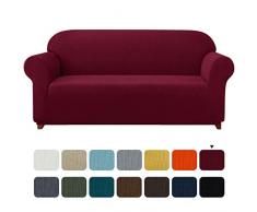 subrtex Spandex Sofabezug Stretch Sofahusse Couchbezug Sesselbezug Elastischer Antirutsch Stretchhusse Weich Stoff (2 Sitzer, Weinrot)