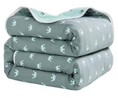 Hayisugal Kuscheldecke Baumwolledecke Bettüberwurf 6-Schichten 100% Baumwolle, Wohndecke Sofadecke, Extra weich, Bettdecke Sommer Decke Tagesdecke, Grau Krone, 150 x 200cm