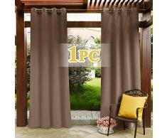 PONY DANCE Outdoor Blickdichte Gardinen - Garten Blickdichte Vorhänge Balkon Strandhaus Thermo Gardine Sonnenlicht Blockieren Ösenvorhang Sichtschutz, 1 Stück H 243 x B 132 cm, Cappuccino