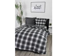 jilda-tex Biber Bettwäsche Melange 135x200 cm + 80x80 cm 100% Baumwolle Feinbiberbettwäsche Edel-Flanell Verschiedene Größen/Farben (Check Black, 135 x 200 cm)